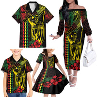 King Kamehameha Day Family Matching Off The Shoulder Long Sleeve Dress and Hawaiian Shirt Hawaii Kakau Reggae LT01 - Polynesian Pride
