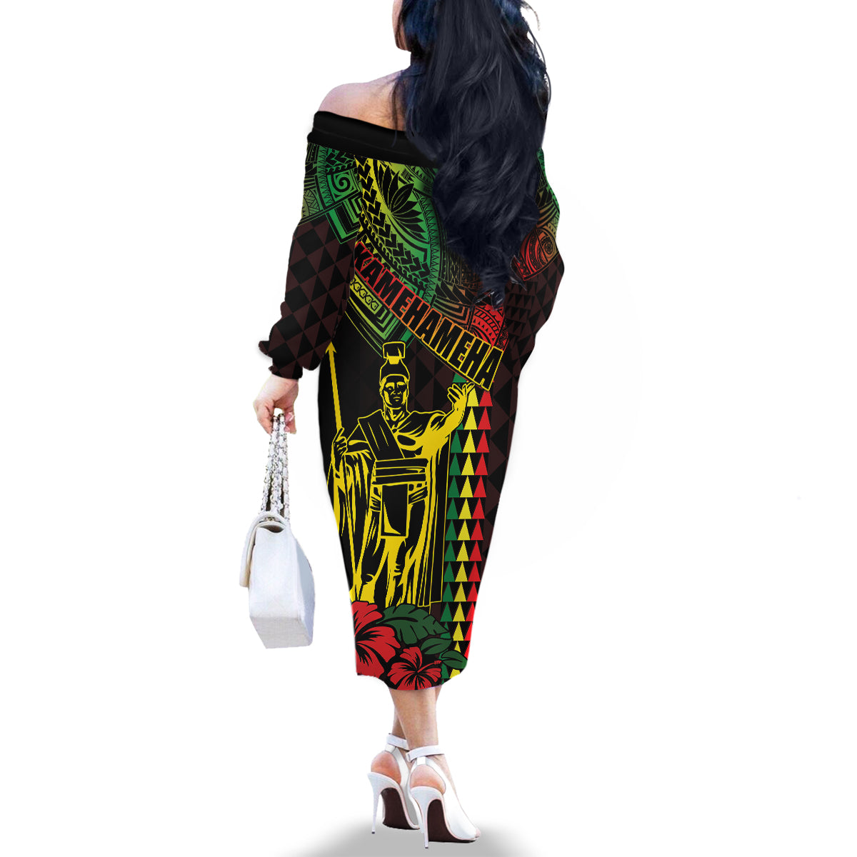 King Kamehameha Day Family Matching Off The Shoulder Long Sleeve Dress and Hawaiian Shirt Hawaii Kakau Reggae LT01 - Polynesian Pride