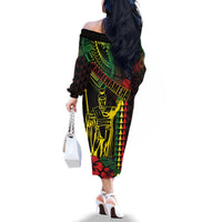 King Kamehameha Day Family Matching Off The Shoulder Long Sleeve Dress and Hawaiian Shirt Hawaii Kakau Reggae LT01 - Polynesian Pride
