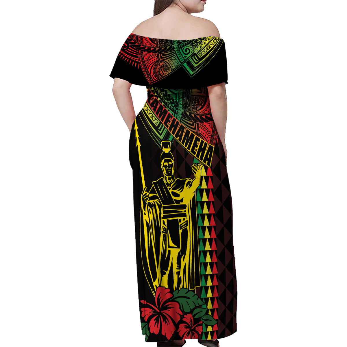 King Kamehameha Day Family Matching Off Shoulder Maxi Dress and Hawaiian Shirt Hawaii Kakau Reggae LT01 - Polynesian Pride