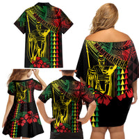 King Kamehameha Day Family Matching Off Shoulder Short Dress and Hawaiian Shirt Hawaii Kakau Reggae LT01 - Polynesian Pride