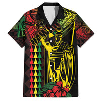 King Kamehameha Day Family Matching Puletasi and Hawaiian Shirt Hawaii Kakau Reggae LT01 Dad's Shirt - Short Sleeve Black - Polynesian Pride