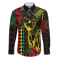 King Kamehameha Day Family Matching Puletasi and Hawaiian Shirt Hawaii Kakau Reggae LT01 Dad's Shirt - Long Sleeve Black - Polynesian Pride