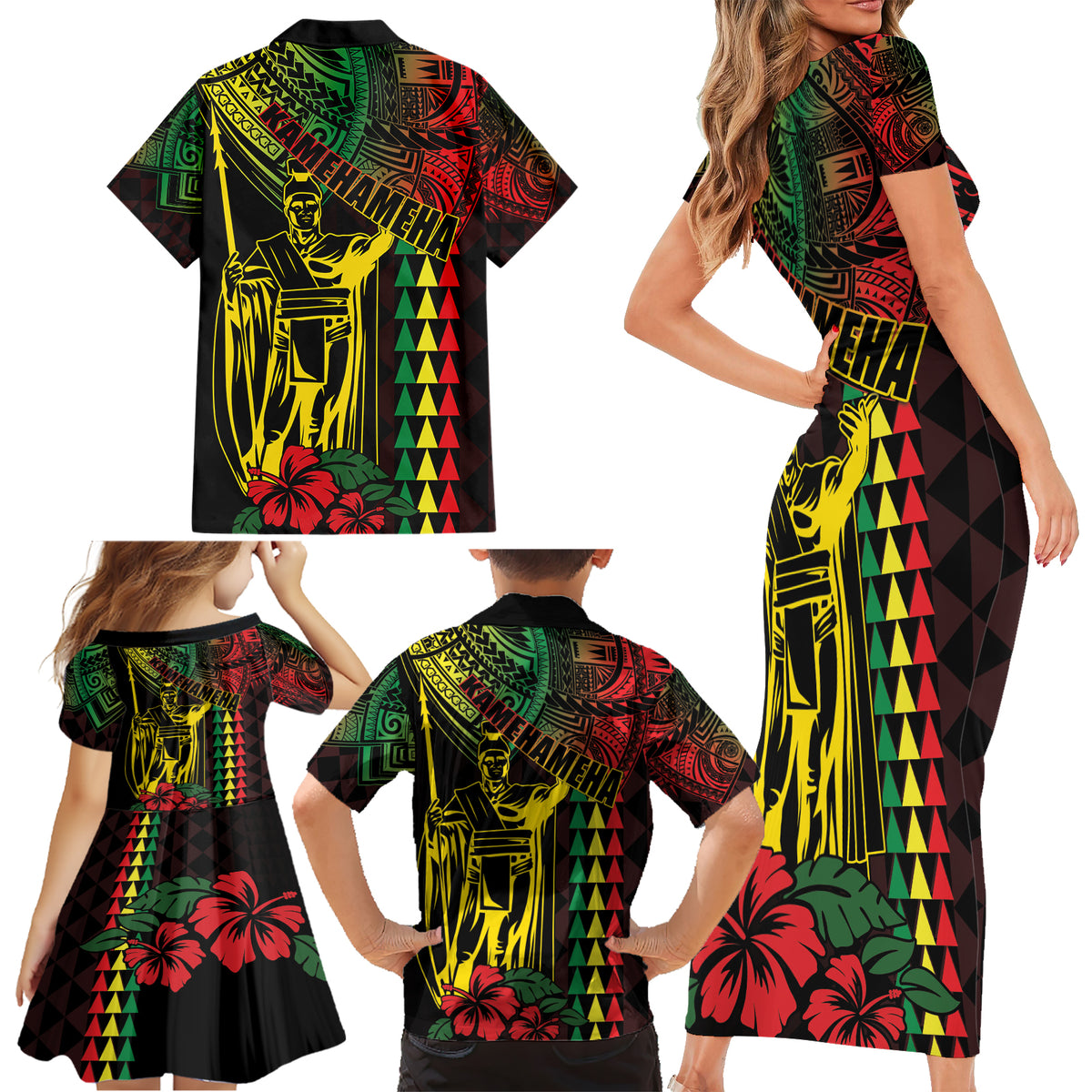 King Kamehameha Day Family Matching Short Sleeve Bodycon Dress and Hawaiian Shirt Hawaii Kakau Reggae LT01 - Polynesian Pride