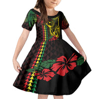 King Kamehameha Day Family Matching Summer Maxi Dress and Hawaiian Shirt Hawaii Kakau Reggae LT01 Daughter's Dress Black - Polynesian Pride