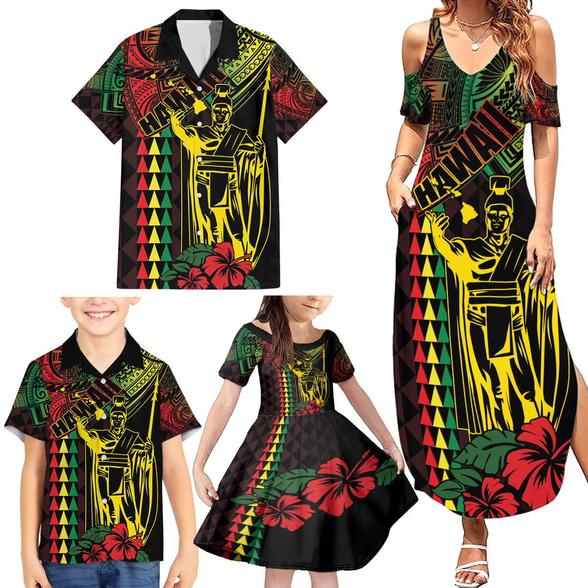 King Kamehameha Day Family Matching Summer Maxi Dress and Hawaiian Shirt Hawaii Kakau Reggae LT01 - Polynesian Pride