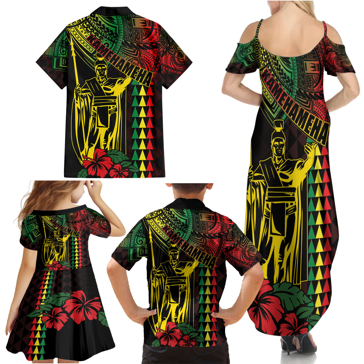 King Kamehameha Day Family Matching Summer Maxi Dress and Hawaiian Shirt Hawaii Kakau Reggae LT01 - Polynesian Pride