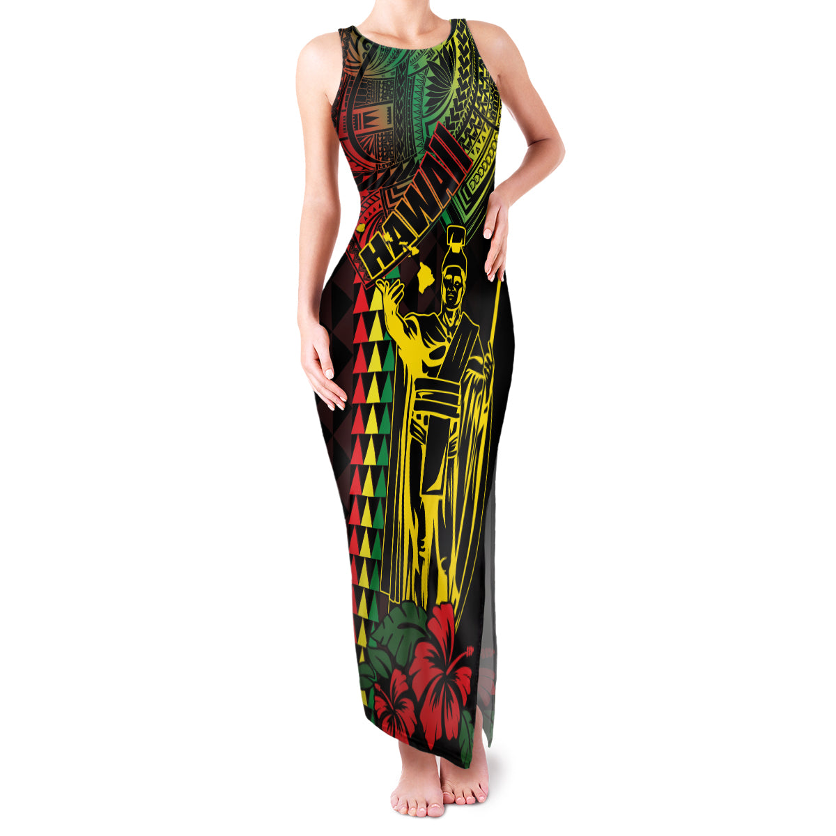 King Kamehameha Day Family Matching Tank Maxi Dress and Hawaiian Shirt Hawaii Kakau Reggae LT01 Mom's Dress Black - Polynesian Pride