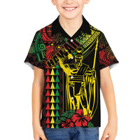 King Kamehameha Day Family Matching Tank Maxi Dress and Hawaiian Shirt Hawaii Kakau Reggae LT01 Son's Shirt Black - Polynesian Pride