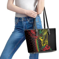 King Kamehameha Day Leather Tote Bag Hawaii Kakau Reggae