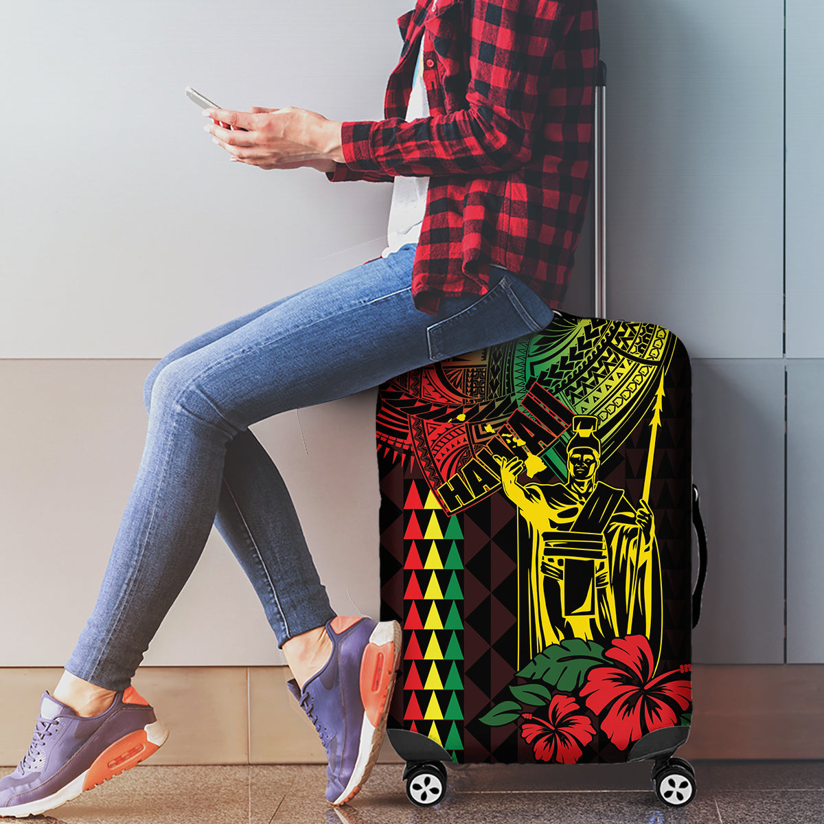 King Kamehameha Day Luggage Cover Hawaii Kakau Reggae