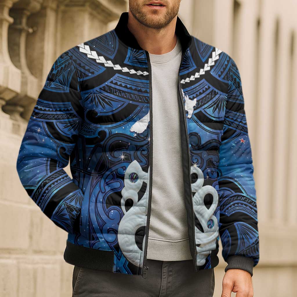 Personalized Maori Matariki Manaia Bomber Puffer Jacket Maori Kowhaiwhai Pattern Galaxy