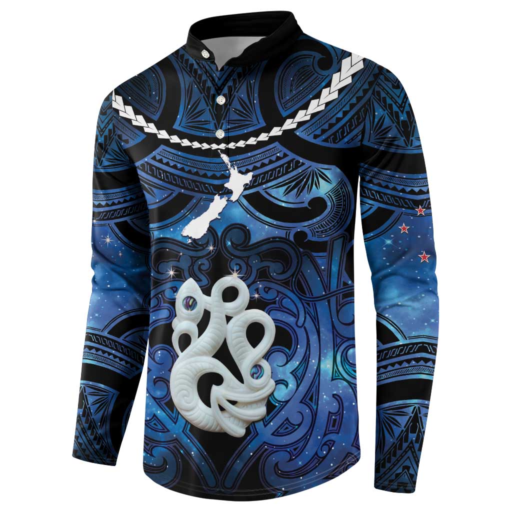 Personalized Maori Matariki Manaia Button Sweatshirt Maori Kowhaiwhai Pattern Galaxy