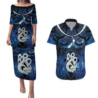 Personalized Maori Matariki Manaia Couples Matching Puletasi and Hawaiian Shirt Maori Kowhaiwhai Pattern Galaxy