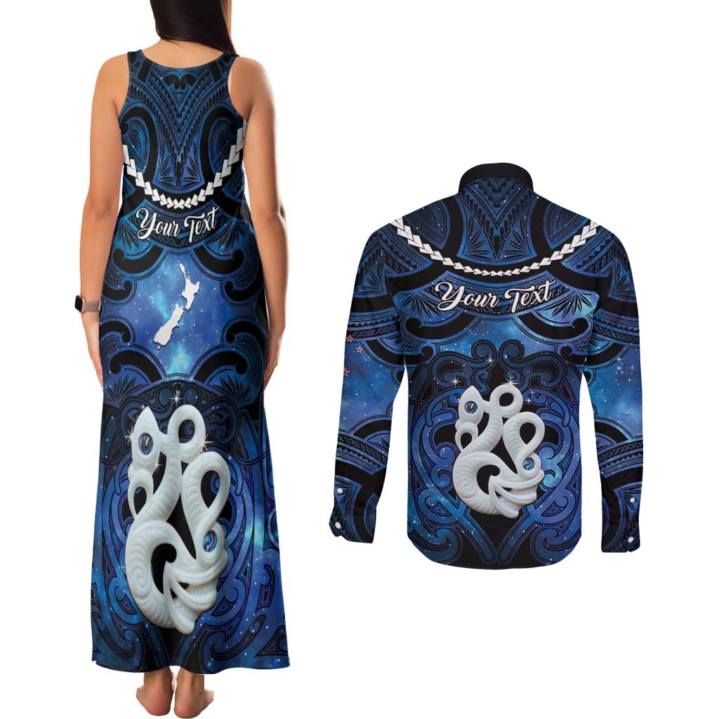 Personalized Maori Matariki Manaia Couples Matching Tank Maxi Dress and Long Sleeve Button Shirt Maori Kowhaiwhai Pattern Galaxy