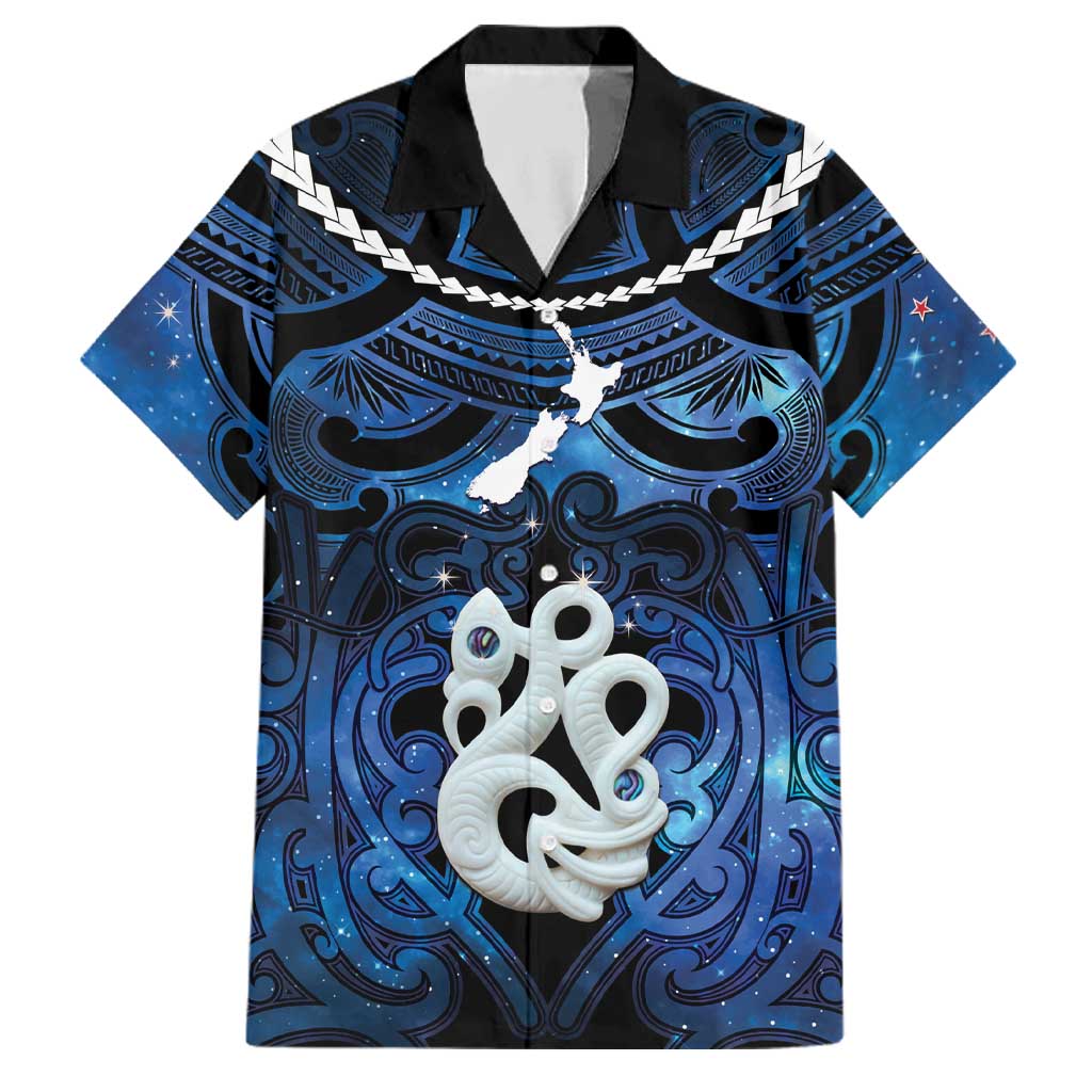 Personalized Maori Matariki Manaia Family Matching Long Sleeve Bodycon Dress and Hawaiian Shirt Maori Kowhaiwhai Pattern Galaxy LT01 Dad's Shirt - Short Sleeve Blue - Polynesian Pride