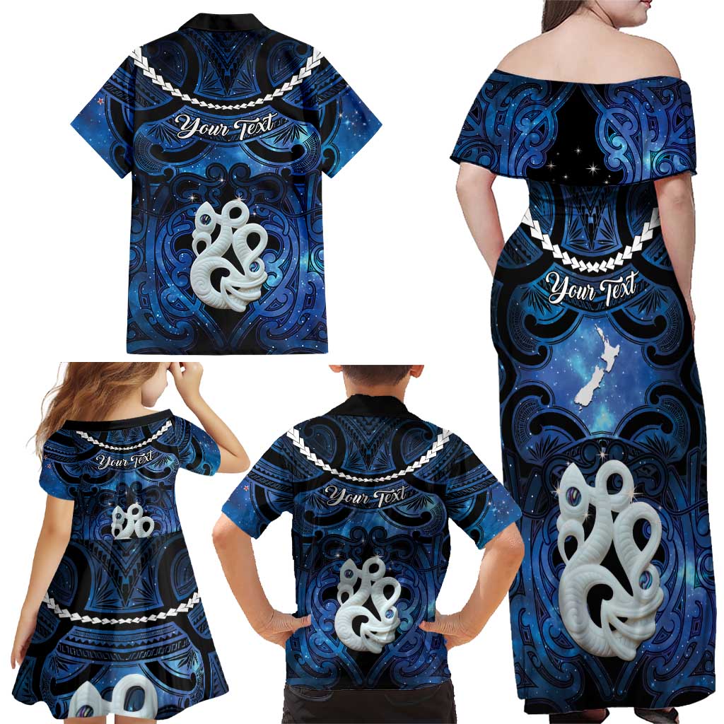 Personalized Maori Matariki Manaia Family Matching Off Shoulder Maxi Dress and Hawaiian Shirt Maori Kowhaiwhai Pattern Galaxy