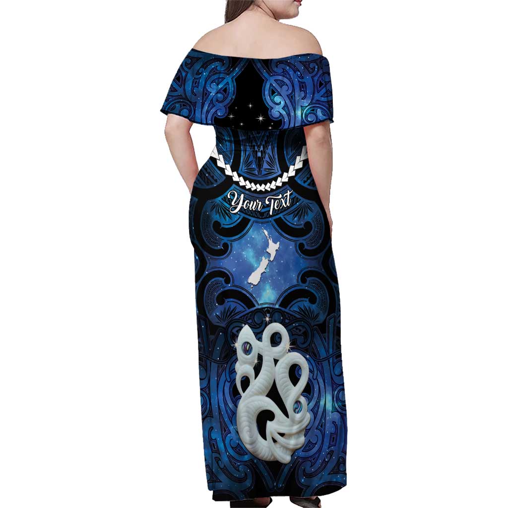 Personalized Maori Matariki Manaia Family Matching Off Shoulder Maxi Dress and Hawaiian Shirt Maori Kowhaiwhai Pattern Galaxy