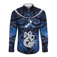 Personalized Maori Matariki Manaia Long Sleeve Button Shirt Maori Kowhaiwhai Pattern Galaxy