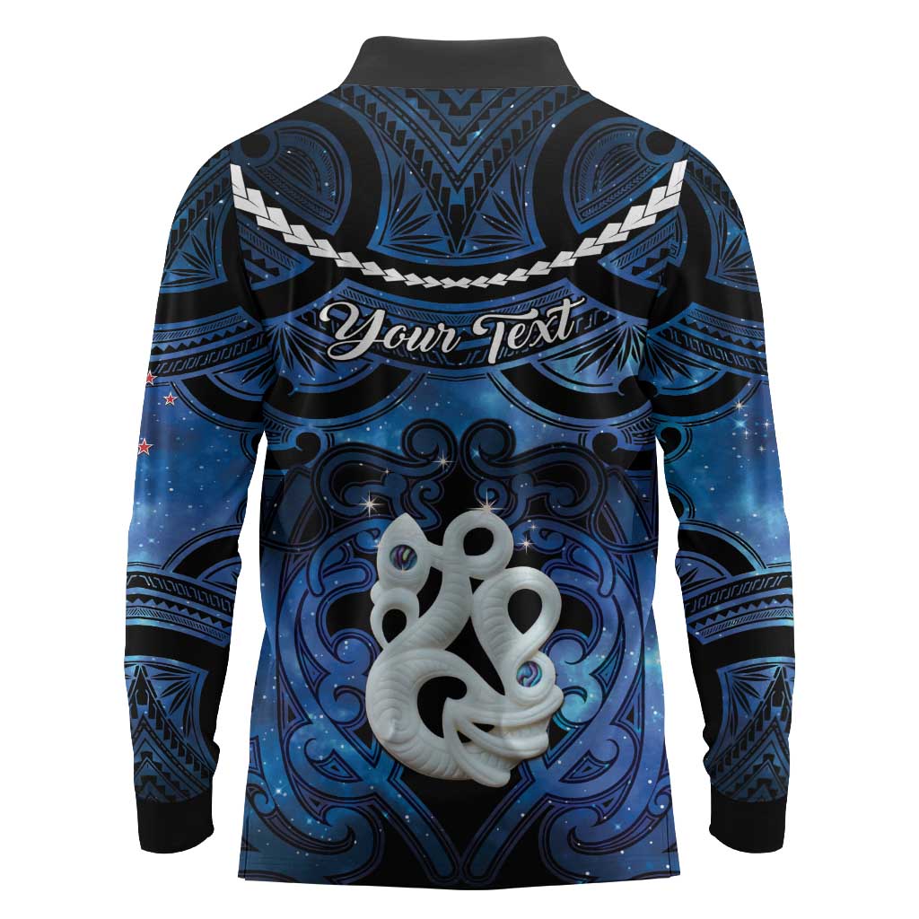 Personalized Maori Matariki Manaia Long Sleeve Polo Shirt Maori Kowhaiwhai Pattern Galaxy