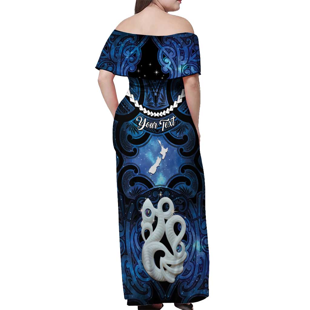 Personalized Maori Matariki Manaia Off Shoulder Maxi Dress Maori Kowhaiwhai Pattern Galaxy