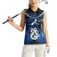 Personalized Maori Matariki Manaia Women Sleeveless Polo Shirt Maori Kowhaiwhai Pattern Galaxy