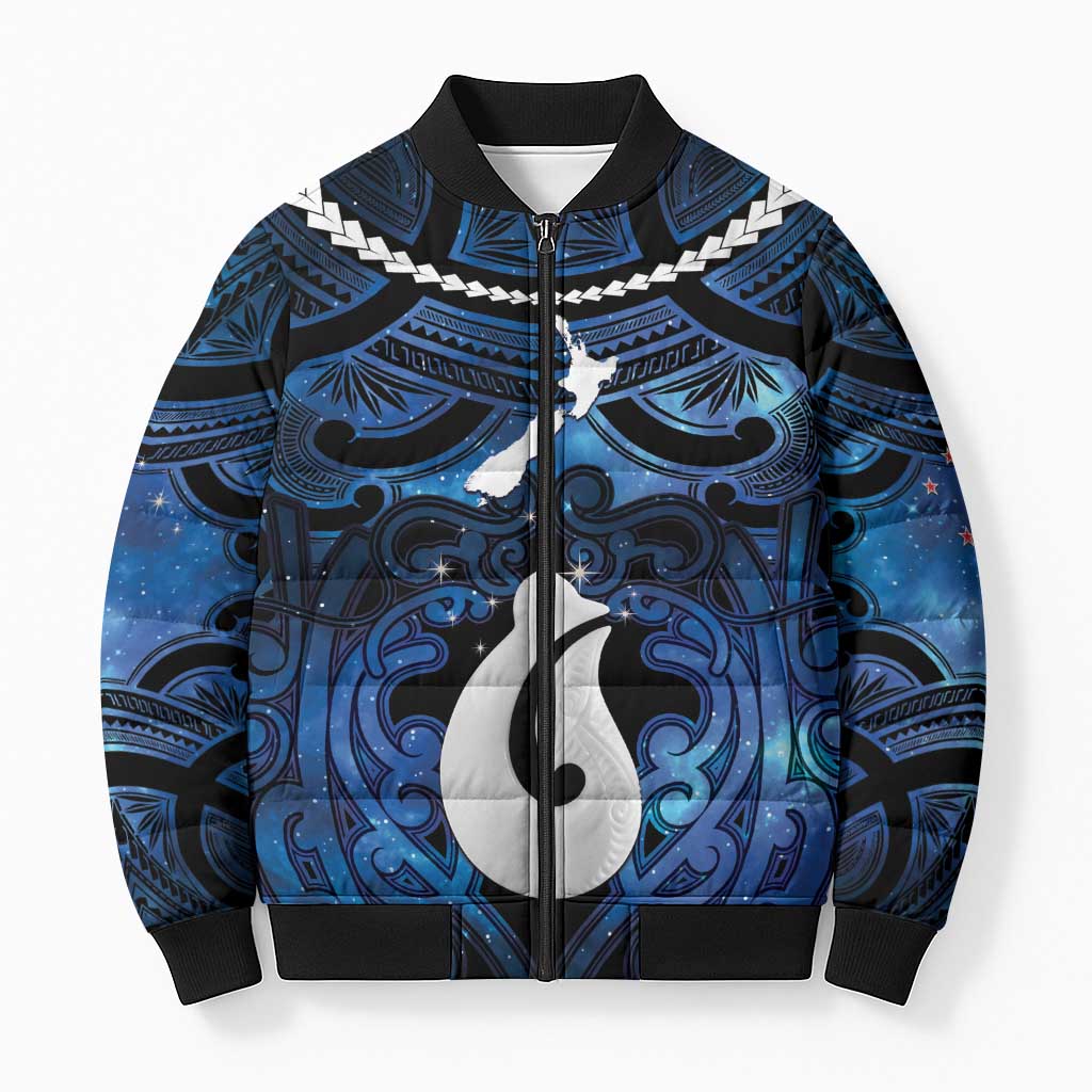 Personalized Maori Matariki Hei Matau Bomber Puffer Jacket Maori Kowhaiwhai Pattern Galaxy