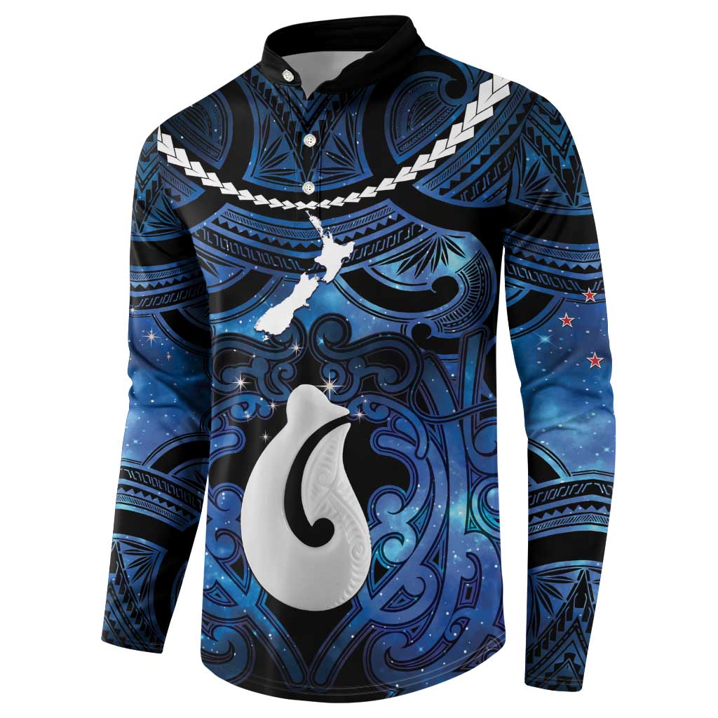 Personalized Maori Matariki Hei Matau Button Sweatshirt Maori Kowhaiwhai Pattern Galaxy