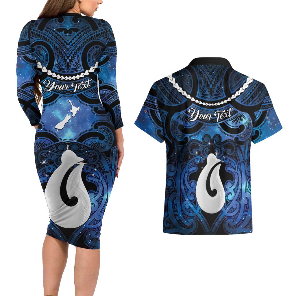 Personalized Maori Matariki Hei Matau Couples Matching Long Sleeve Bodycon Dress and Hawaiian Shirt Maori Kowhaiwhai Pattern Galaxy