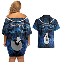 Personalized Maori Matariki Hei Matau Couples Matching Off Shoulder Short Dress and Hawaiian Shirt Maori Kowhaiwhai Pattern Galaxy