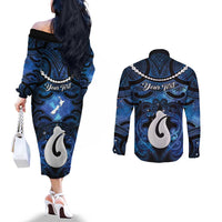 Personalized Maori Matariki Hei Matau Couples Matching Off The Shoulder Long Sleeve Dress and Long Sleeve Button Shirt Maori Kowhaiwhai Pattern Galaxy