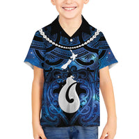 Personalized Maori Matariki Hei Matau Family Matching Long Sleeve Bodycon Dress and Hawaiian Shirt Maori Kowhaiwhai Pattern Galaxy LT01 Son's Shirt Blue - Polynesian Pride