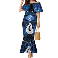 Personalized Maori Matariki Hei Matau Family Matching Mermaid Dress and Hawaiian Shirt Maori Kowhaiwhai Pattern Galaxy LT01 Mom's Dress Blue - Polynesian Pride