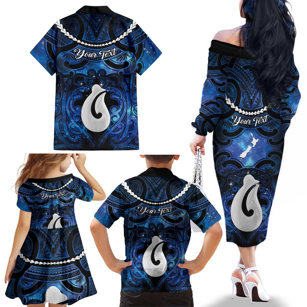 Personalized Maori Matariki Hei Matau Family Matching Off The Shoulder Long Sleeve Dress and Hawaiian Shirt Maori Kowhaiwhai Pattern Galaxy LT01 - Polynesian Pride