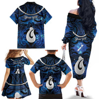 Personalized Maori Matariki Hei Matau Family Matching Off The Shoulder Long Sleeve Dress and Hawaiian Shirt Maori Kowhaiwhai Pattern Galaxy LT01 - Polynesian Pride