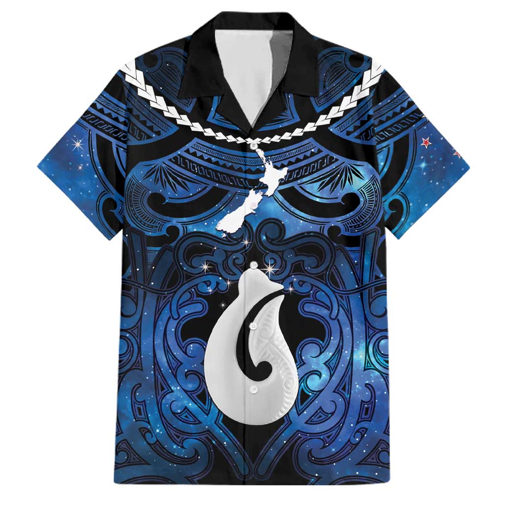 Personalized Maori Matariki Hei Matau Family Matching Short Sleeve Bodycon Dress and Hawaiian Shirt Maori Kowhaiwhai Pattern Galaxy LT01 Dad's Shirt - Short Sleeve Blue - Polynesian Pride