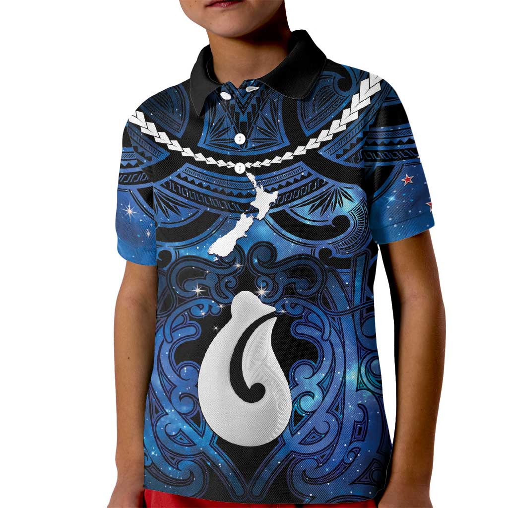 Personalized Maori Matariki Hei Matau Kid Polo Shirt Maori Kowhaiwhai Pattern Galaxy