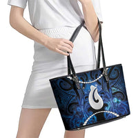 Maori Matariki Hei Matau Leather Tote Bag Maori Kowhaiwhai Pattern Galaxy