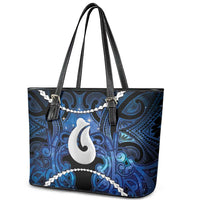 Maori Matariki Hei Matau Leather Tote Bag Maori Kowhaiwhai Pattern Galaxy