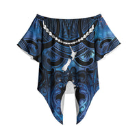 Personalized Maori Matariki Hei Matau Off Shoulder Wrap Waist Top Maori Kowhaiwhai Pattern Galaxy LT01 Blue - Polynesian Pride