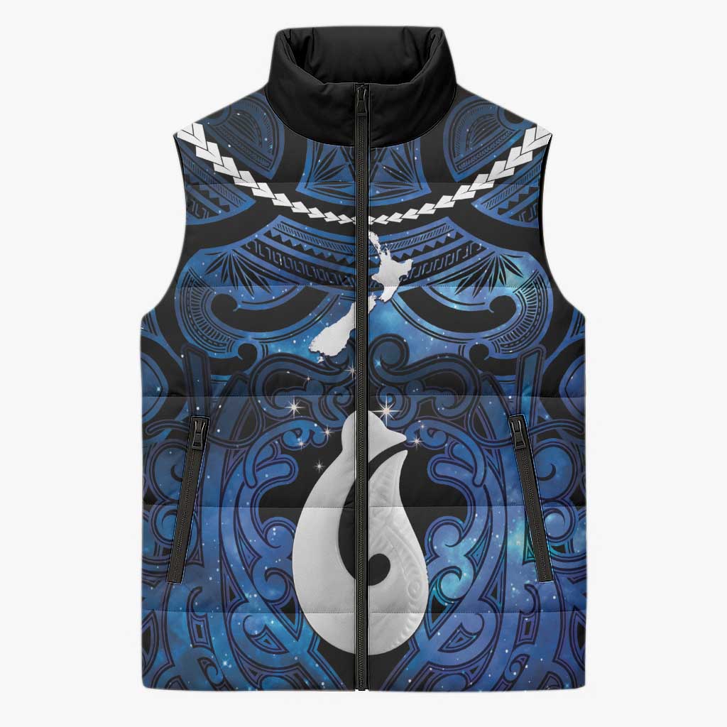 Personalized Maori Matariki Hei Matau Sleeveless Puffer Jacket Maori Kowhaiwhai Pattern Galaxy