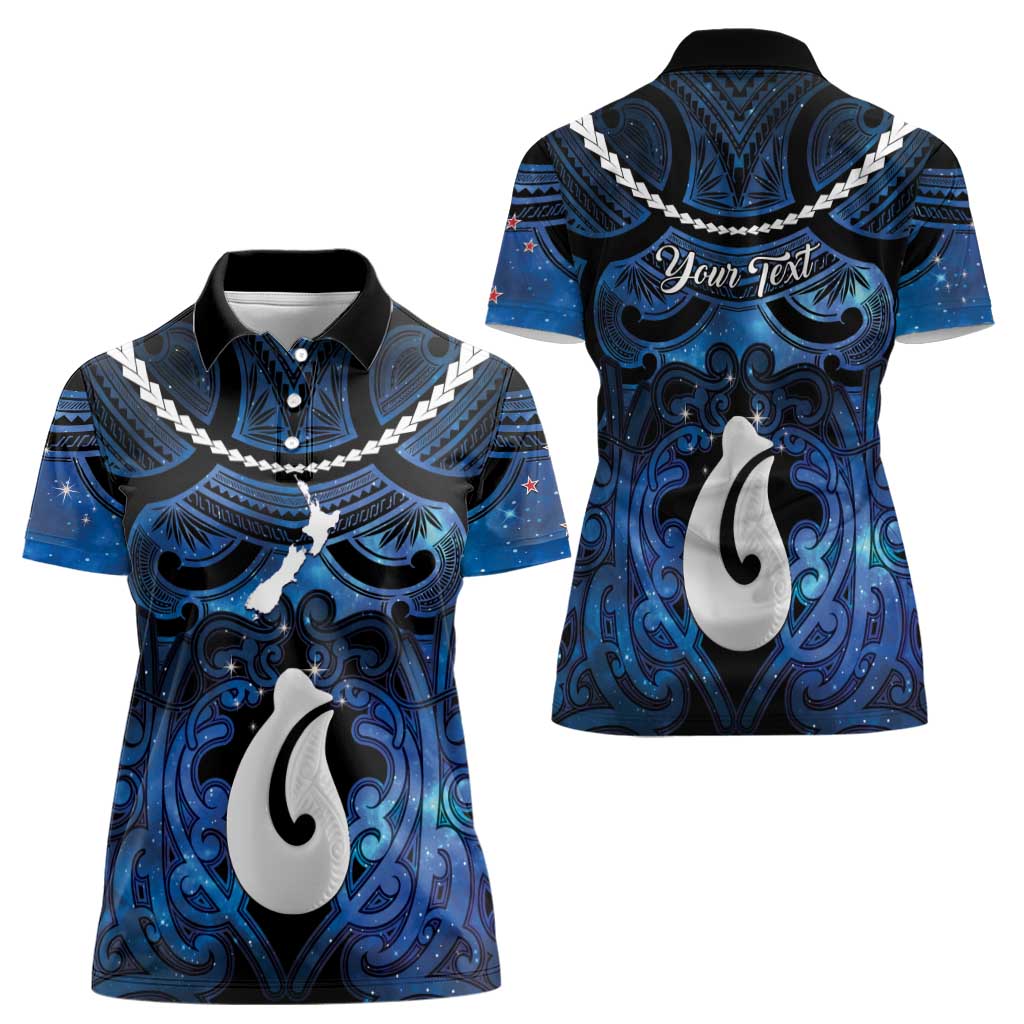 Personalized Maori Matariki Hei Matau Women Polo Shirt Maori Kowhaiwhai Pattern Galaxy