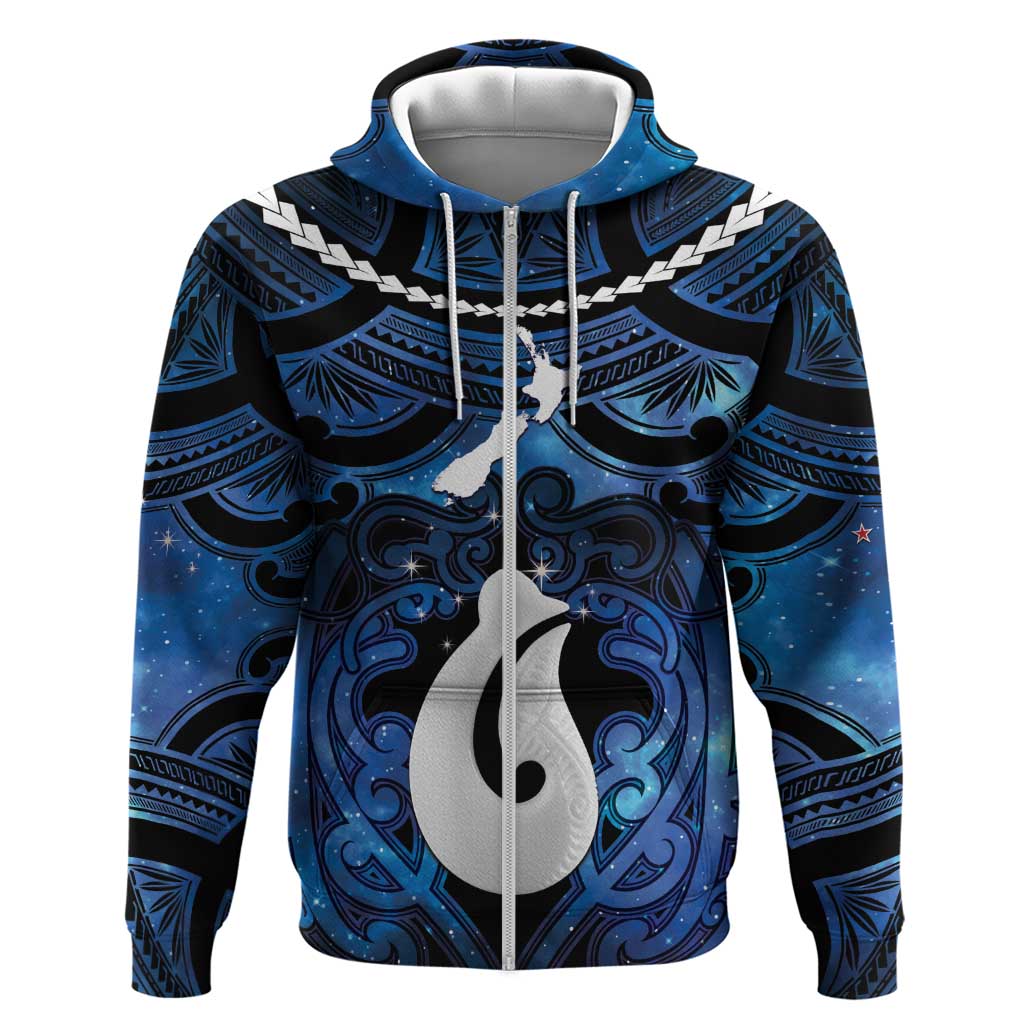 Personalized Maori Matariki Hei Matau Zip Hoodie Maori Kowhaiwhai Pattern Galaxy