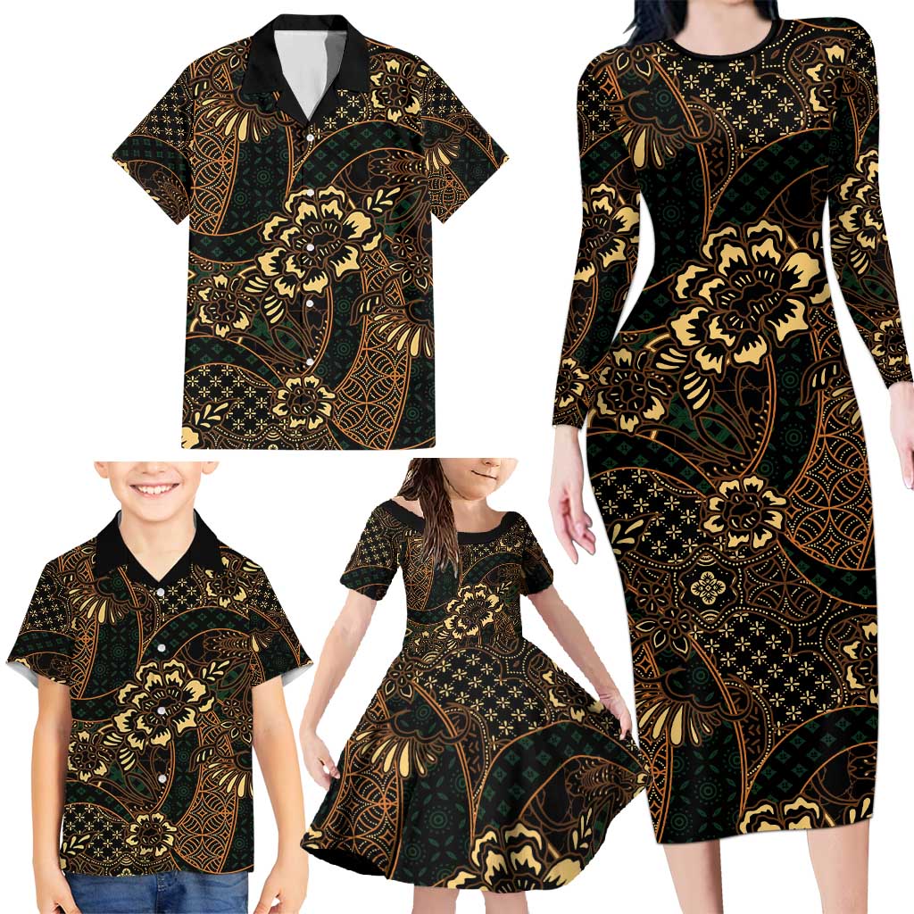 Indonesian Batik Pattern Vintage Brown Family Matching Long Sleeve Bodycon Dress and Hawaiian Shirt LT01 - Polynesian Pride