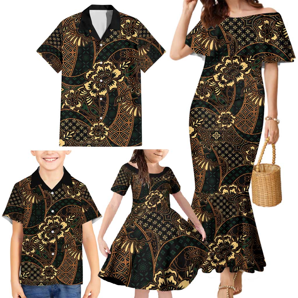 Indonesian Batik Pattern Vintage Brown Family Matching Mermaid Dress and Hawaiian Shirt LT01 - Polynesian Pride