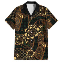 Indonesian Batik Pattern Vintage Brown Family Matching Off The Shoulder Long Sleeve Dress and Hawaiian Shirt