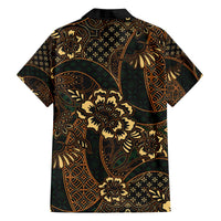 Indonesian Batik Pattern Vintage Brown Family Matching Off The Shoulder Long Sleeve Dress and Hawaiian Shirt