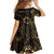 Indonesian Batik Pattern Vintage Brown Family Matching Off Shoulder Maxi Dress and Hawaiian Shirt