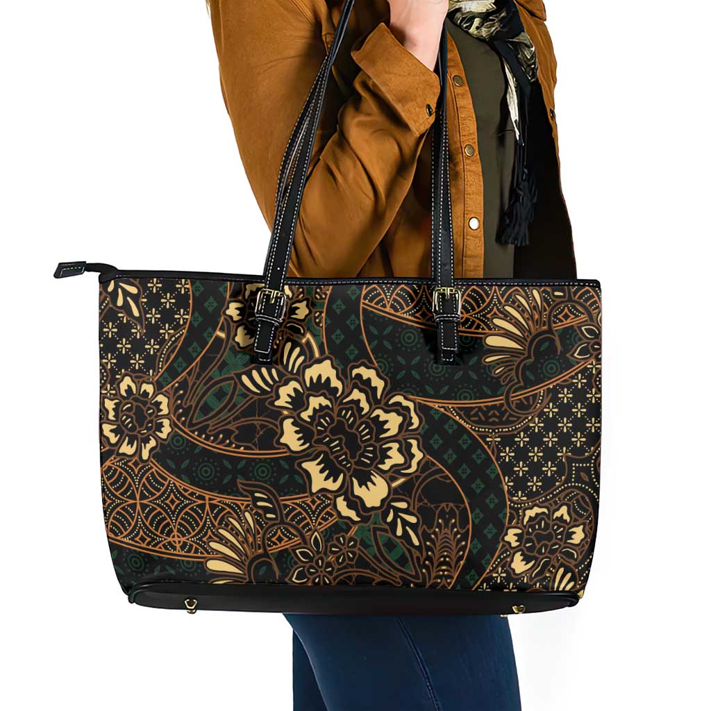 Indonesian Batik Pattern Vintage Brown Leather Tote Bag