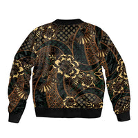 Indonesian Batik Pattern Vintage Brown Sleeve Zip Bomber Jacket